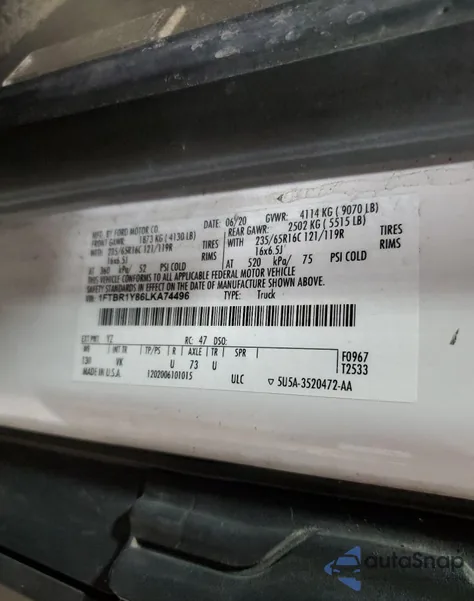 2020 Ford Transit T-250 from USA, damaged, VIN 1FTBR1Y86LKA74496